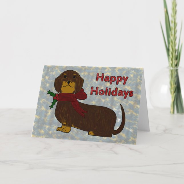 Cartão De Festividades Happy Holidays Dachshund (Frente)