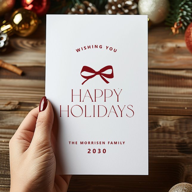 Cartão De Festividades Happy Holidays elegant red bow Christmas non-photo (Criador carregado)