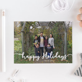 Cartão De Festividades Happy Holidays Family Photo Lettering Modern Chic