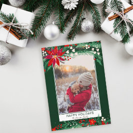 Cartão De Festividades Happy holidays floral wreath snow photo