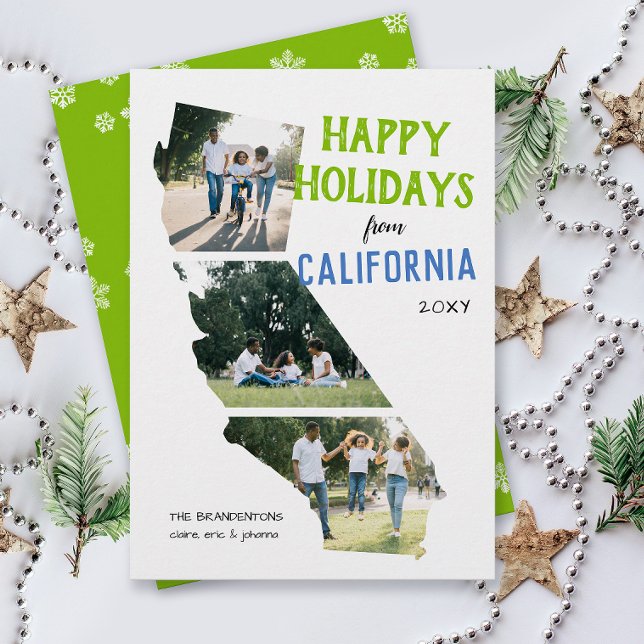 Cartão De Festividades Happy Holidays from California Two Photo Card (From California three photo Christmas holiday card for families, moving announcement )