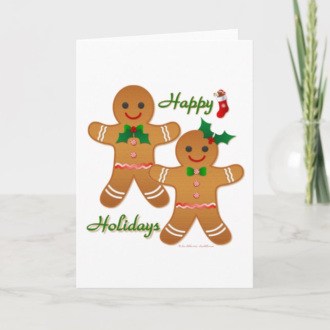 Cartão De Festividades Happy Holidays Gingerbread Man Boy Girl (Frente)