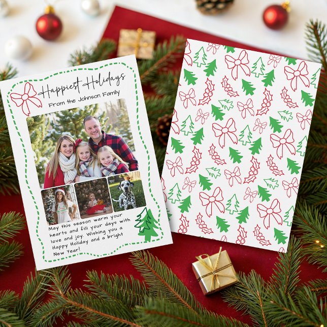 Cartão De Festividades Happy Holidays Hand Drawn Christmas Doodles Photo (Happy Holidays Hand Drawn Christmas Photo Holiday Card)
