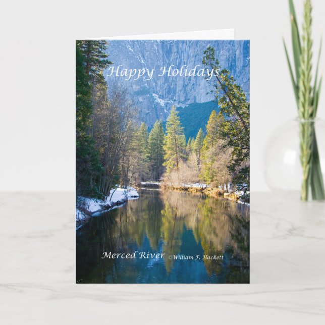 Cartão De Festividades Happy Holidays, Merced River Yosemite California (Frente)