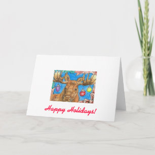 Cartão De Festividades Happy Holidays Moose with Ornaments