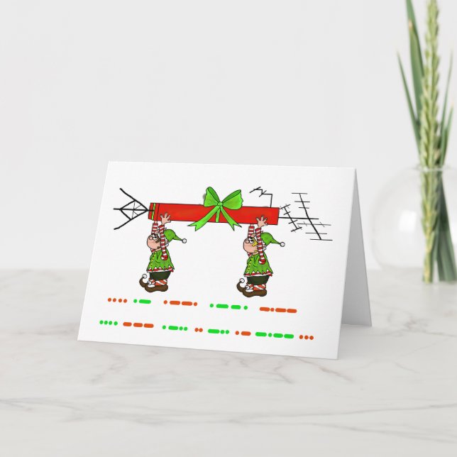 Cartão De Festividades Happy Holidays Morse Code Card with Elves (Frente)