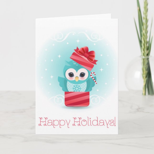 Cartão De Festividades Happy Holidays owl (Frente)