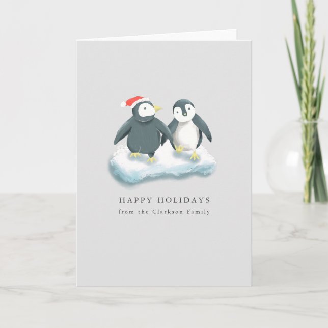 Cartão De Festividades Happy Holidays Penguins Christmas (Frente)
