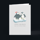 Cartão De Festividades Happy Holidays Penguins Christmas<br><div class="desc">Cute holiday greeting card featuring illustration of two penguins on an iceberg. One of the penguins is wearing a red santa hat.</div>