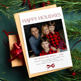 Cartão De Festividades Happy Holidays red bow modern family photo