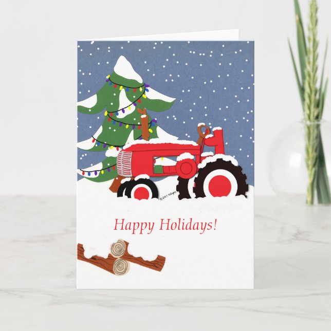 Cartão De Festividades Happy Holidays! Red Tractor Card (Frente)
