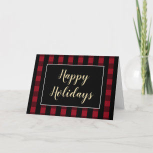 Cartão De Festividades Happy Holidays Rustic Red And Black Plaid Custom