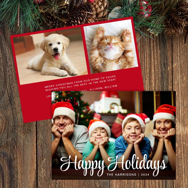 Cartão De Festividades Happy Holidays Script Photo Overlay Christmas (Criador carregado)