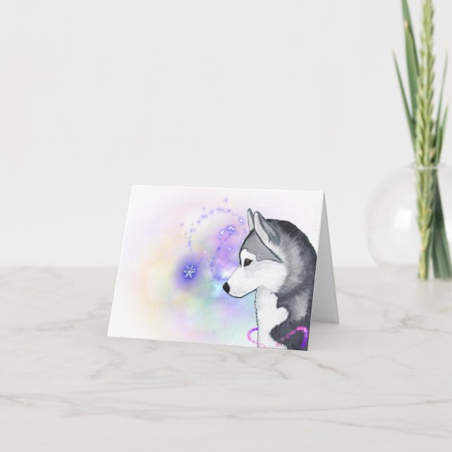 Cartão De Festividades Happy Holidays Siberian Husky Snow Flurry Notecard (Frente)