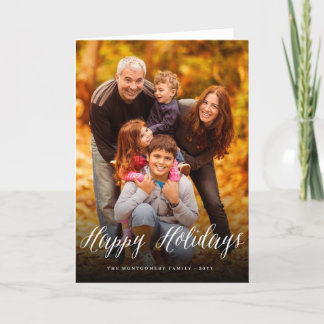 Cartão De Festividades Happy Holidays Simple Script Modern Classic Photo