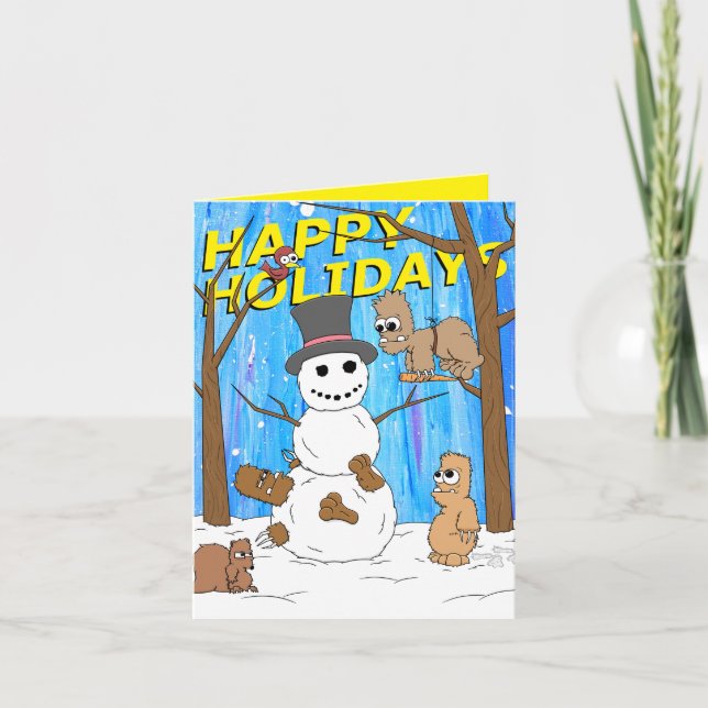 Cartão De Festividades Happy Holidays Snowman Yeti Fun (Frente)