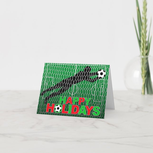 Cartão De Festividades Happy Holidays Soccer Field Goal (Frente)