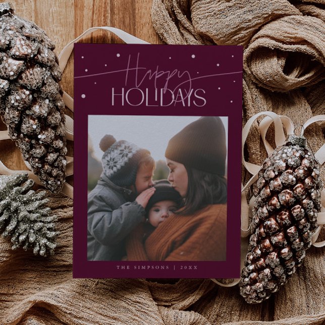 Cartão De Festividades Happy Holidays Typography Cranberry Photo (Criador carregado)