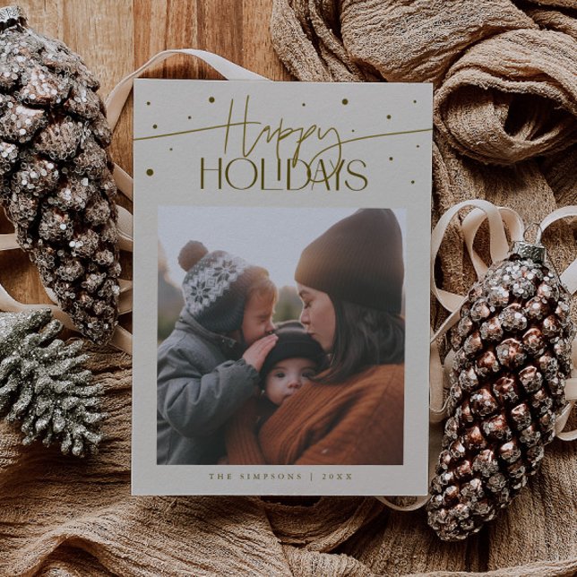 Cartão De Festividades Happy Holidays Typography Cream Photo (Criador carregado)