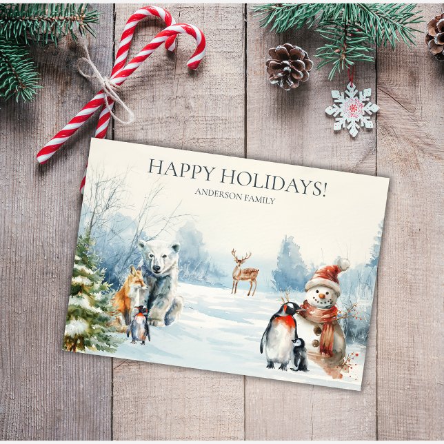 Cartão De Festividades Happy Holidays Winter Wonderland Animals Card (Criador carregado)