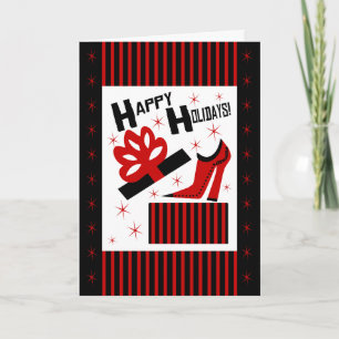 Cartão De Festividades Happy Holidays! With Funky Shoe Boot And Gift Box