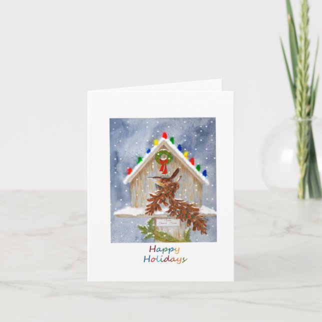 Cartão De Festividades Happy Holidays Wren (Frente)