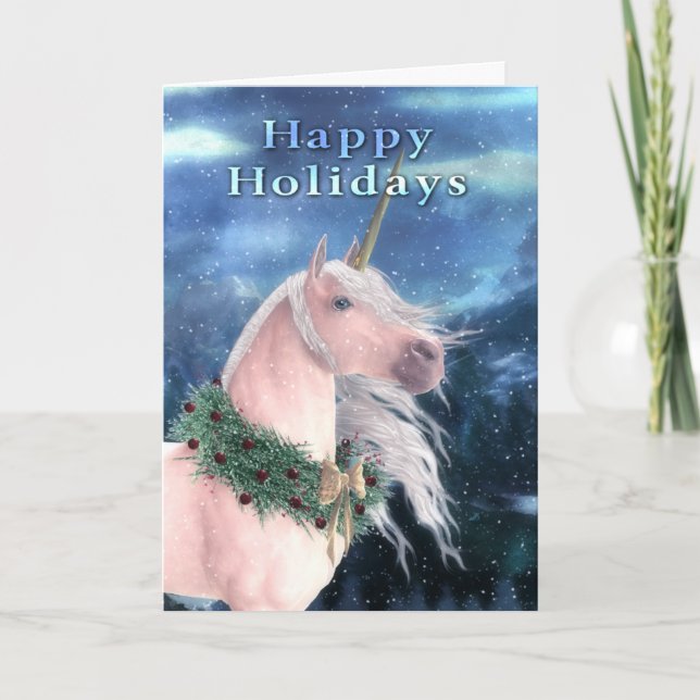 Cartão De Festividades Happy Holidays Yule Unicorn Card (Frente)