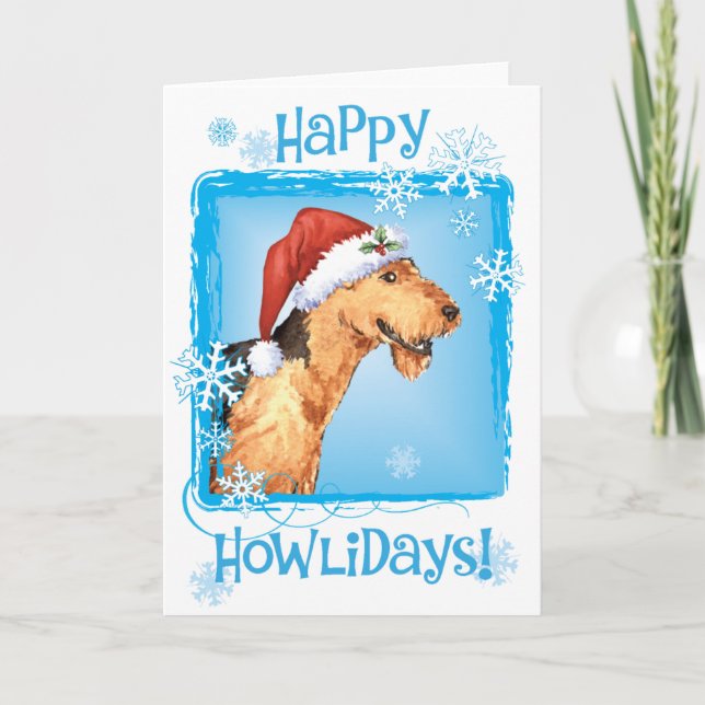 Cartão De Festividades Happy Howliday Airedale (Frente)