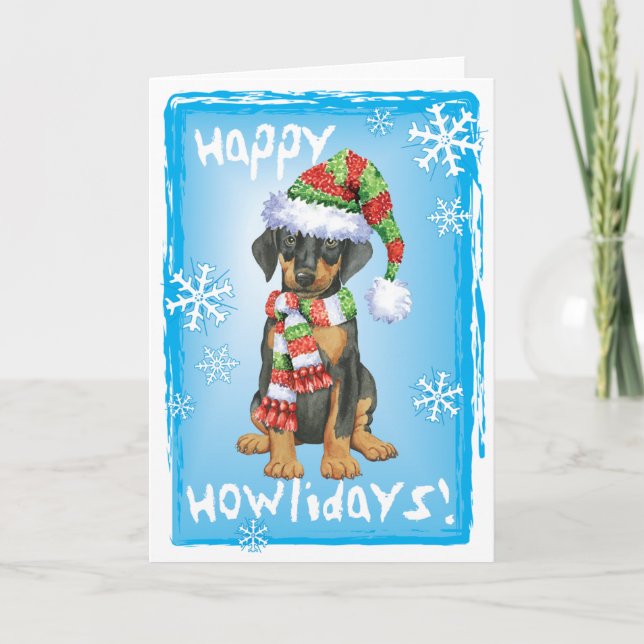 Cartão De Festividades Happy Howliday Doberman (Frente)