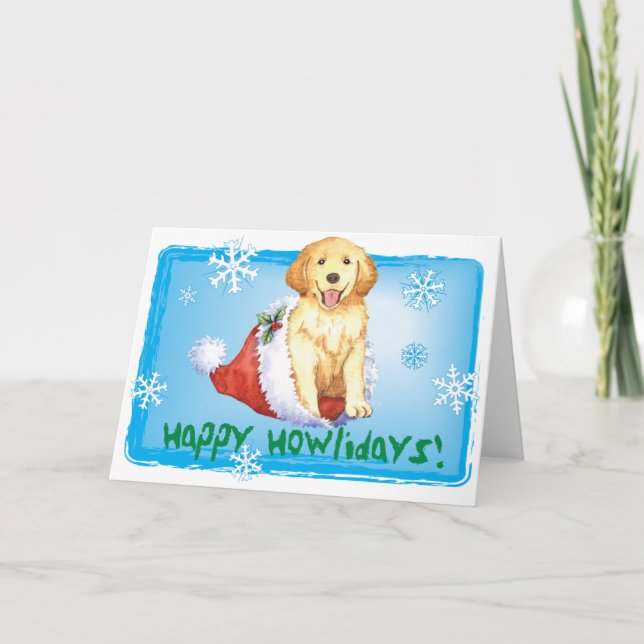 Cartão De Festividades Happy Howliday Golden Retriever (Frente)