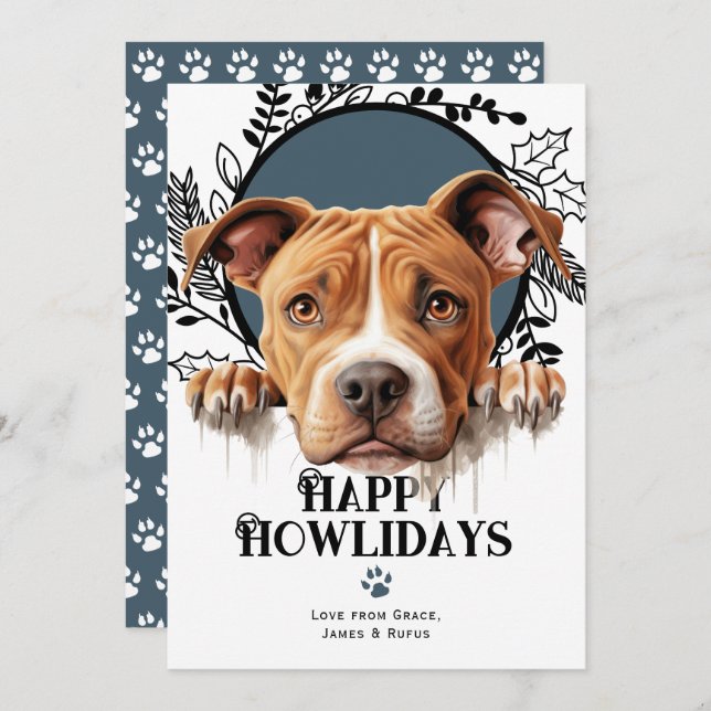 Cartão De Festividades Happy Howlidays American Pit Bull Terrier (Frente/Verso)