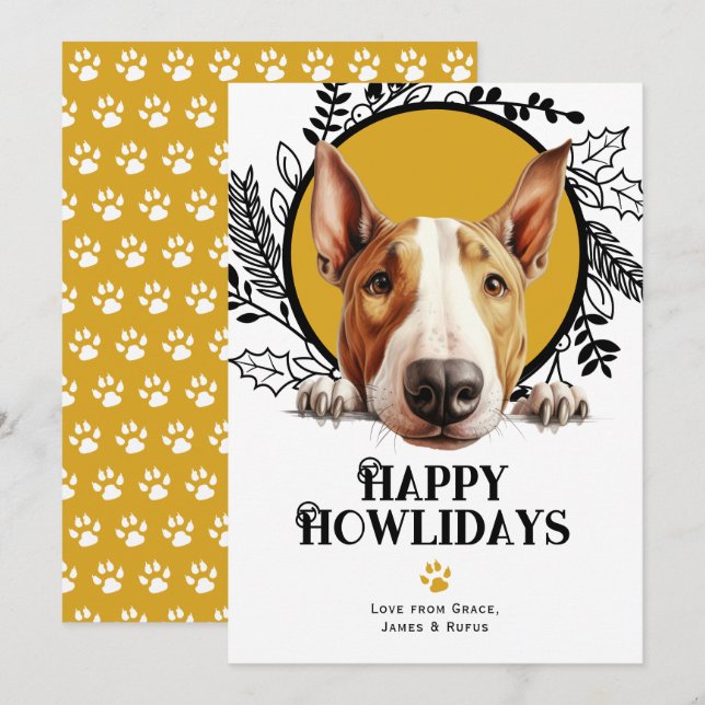Cartão De Festividades Happy Howlidays Bull Terrier Dog (Frente/Verso)