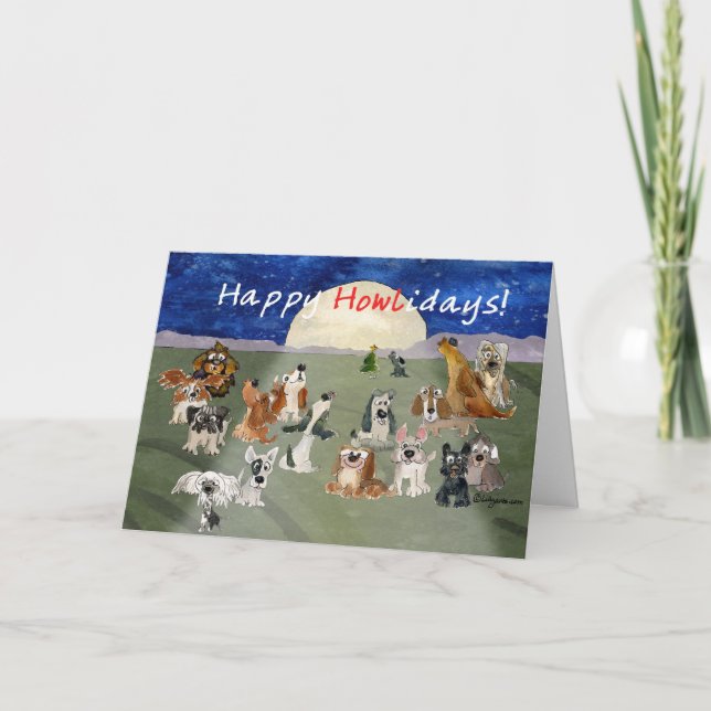 Cartão De Festividades Happy Howlidays Cartoon Dogs Christmas Card (Frente)