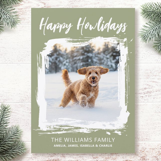 Cartão De Festividades Happy Howlidays Dog Custom Photo Christmas Green (Criador carregado)