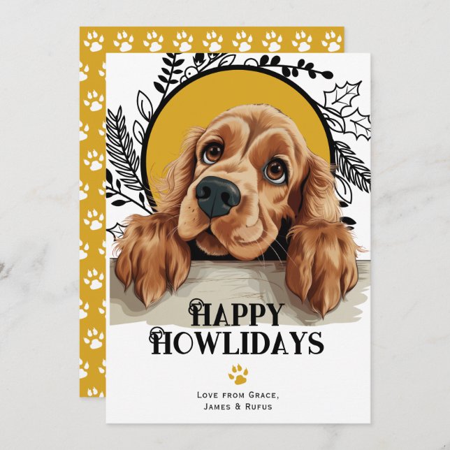 Cartão De Festividades Happy Howlidays English Cocker Spaniel (Frente/Verso)