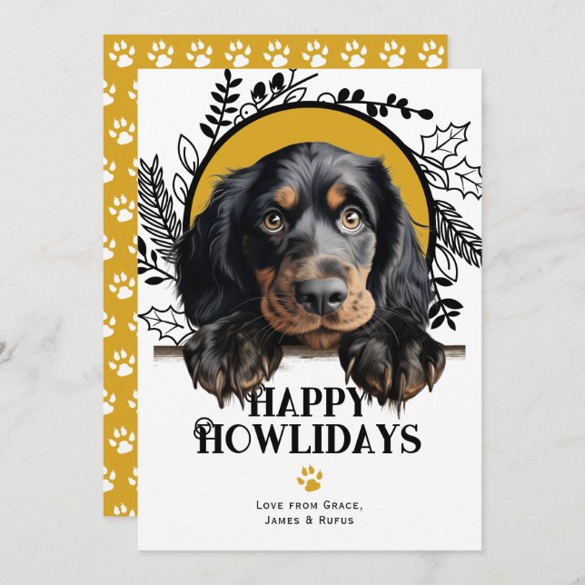 Cartão De Festividades Happy Howlidays Gordon Setter Dog (Frente/Verso)