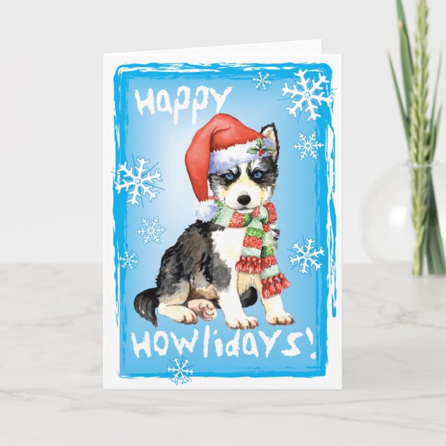 Cartão De Festividades Happy Howlidays Husky (Frente)