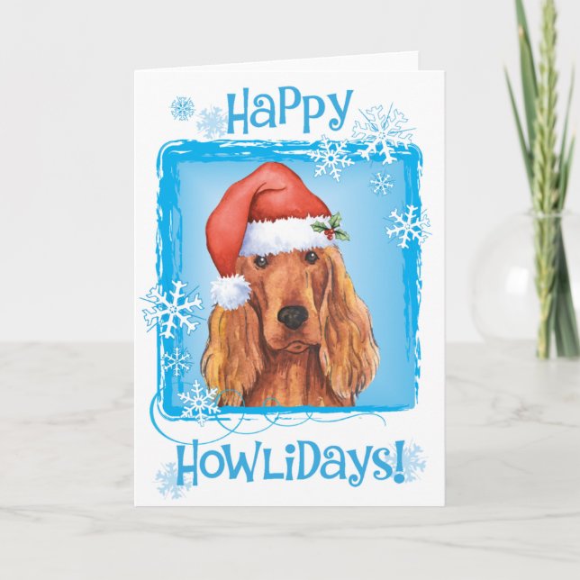Cartão De Festividades Happy Howlidays Irish Setter (Frente)