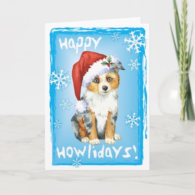 Cartão De Festividades Happy Howlidays Mini American Shepherd (Frente)
