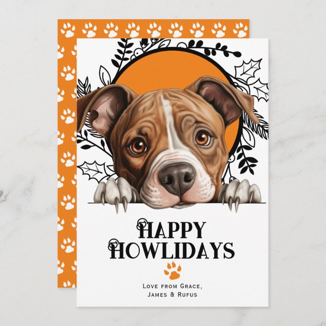 Cartão De Festividades Happy Howlidays Staffordshire Terrier Dog (Frente/Verso)