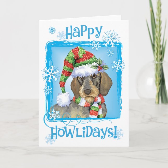 Cartão De Festividades Happy Howlidays Wirehaired Dachshund (Frente)