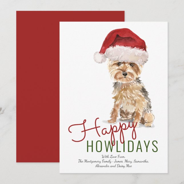 Cartão De Festividades Happy Howlidays Yorkshire Terrier Santa Hat (Frente/Verso)
