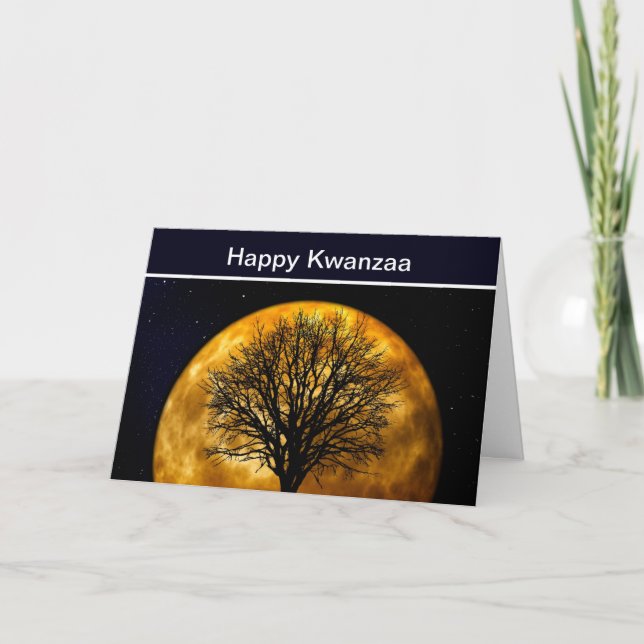 Cartão De Festividades Happy Kwanzaa with tree of life and moon (Frente)
