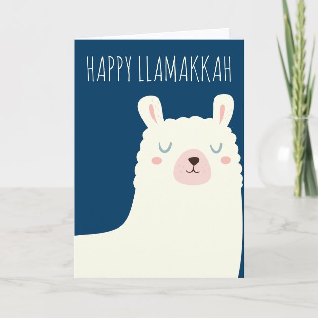 Cartão De Festividades Happy Llamakkah Blue Hanukkah Llama Cute (Frente)