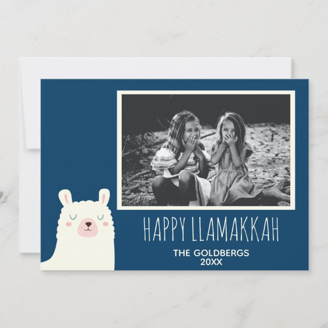 Cartão De Festividades Happy Llamakkah Blue Hanukkah Llama - Foto bonita (Frente)