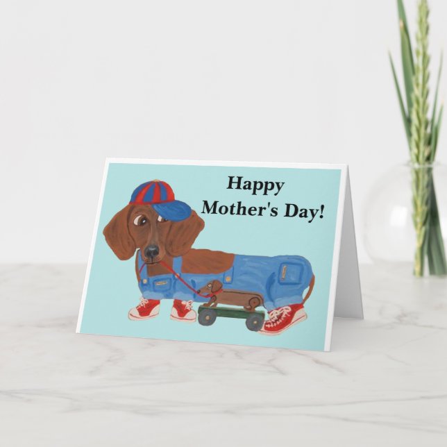 Cartão De Festividades Happy Mother's Day Dachshund with pull toy (Frente)