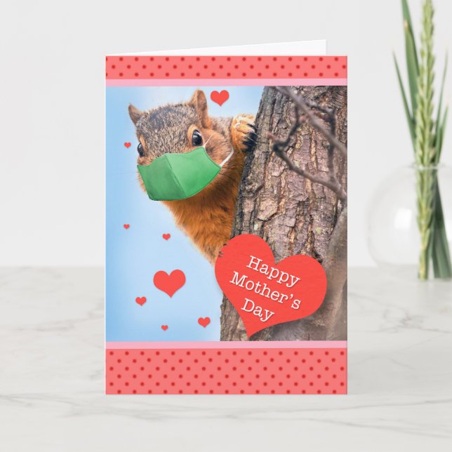 Cartão De Festividades Happy Mother's Day Squirrel in Face Mask Humor (Frente)