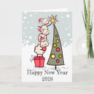Cartão De Festividades Happy New Year 2018 festive card (sheep / tree)