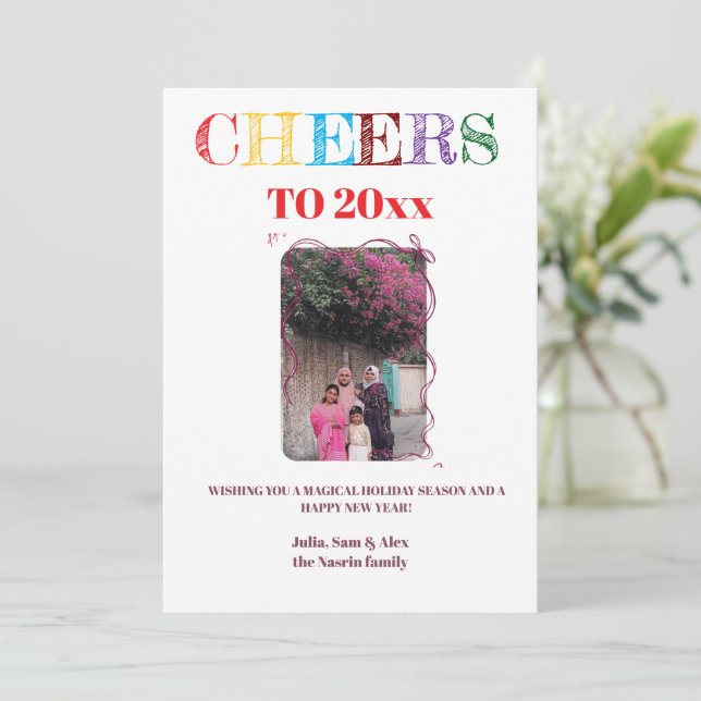 Cartão De Festividades Happy New Year 2025 Family Greeting (Em pé/Frente)