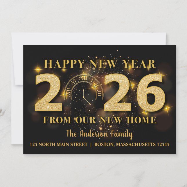 Cartão De Festividades Happy New Year 2026 Holiday Moving Announcement (Frente)